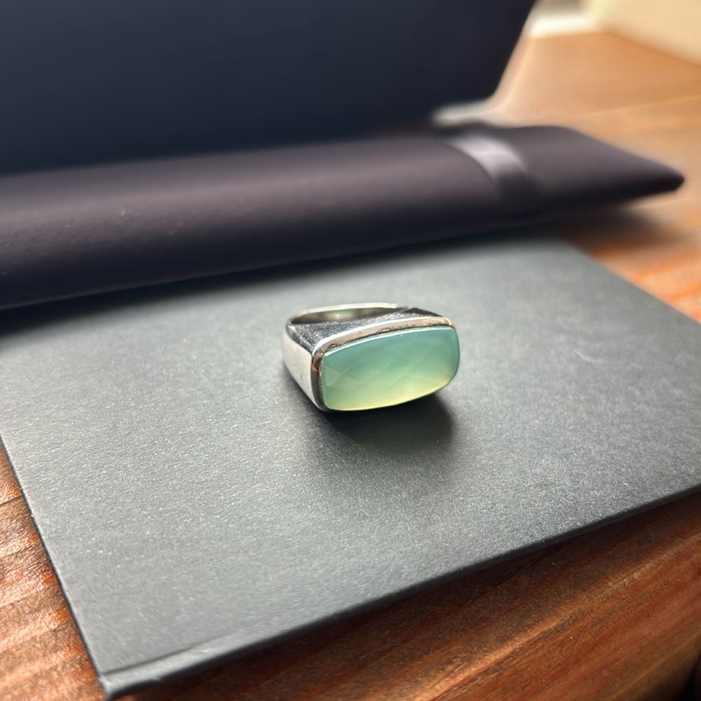 Vintage 925 silver ring with aqua chalcedony stone, size 6.25
